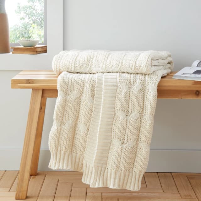Catherine Lansfield Chunky Marl Knit Cosy Blanket Throw Throws 130x170cm Cream 42625769001