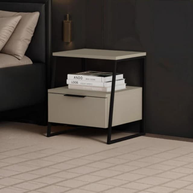 FWStyle FWStyle Sage Green 1 Drawer Bedside Table Nightstand Black Metal Green One Size Unisex 5056413133199