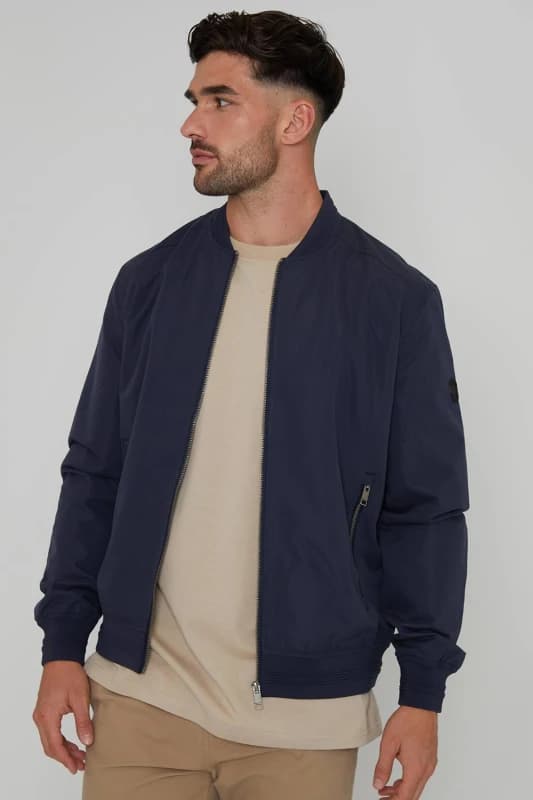 Threadbare 'Predict' Showerproof Classic Bomber Jacket Navy