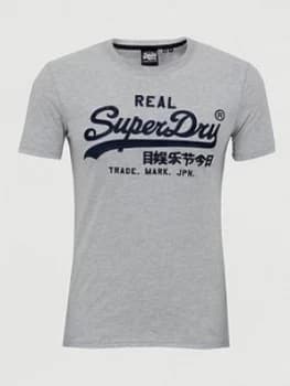 Superdry Vintage Label Embroidered T-Shirt, Grey Marl Size M Men