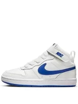 Nike Younger Kids Court Borough Mid 2 Hi Top Trainers, White/Blue, Size 11 Younger