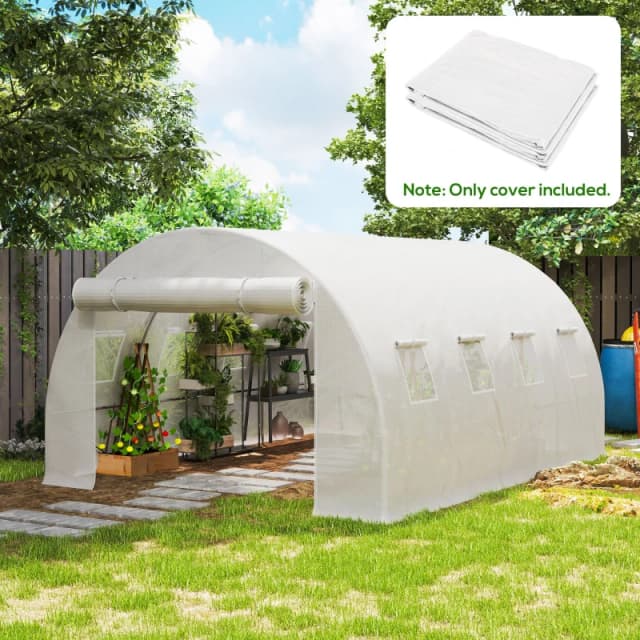 Outsunny 4 x 3 x 2m Greenhouse Replacement Cover ONLY for Tunnel Greenhouse, White 845-382V10WT