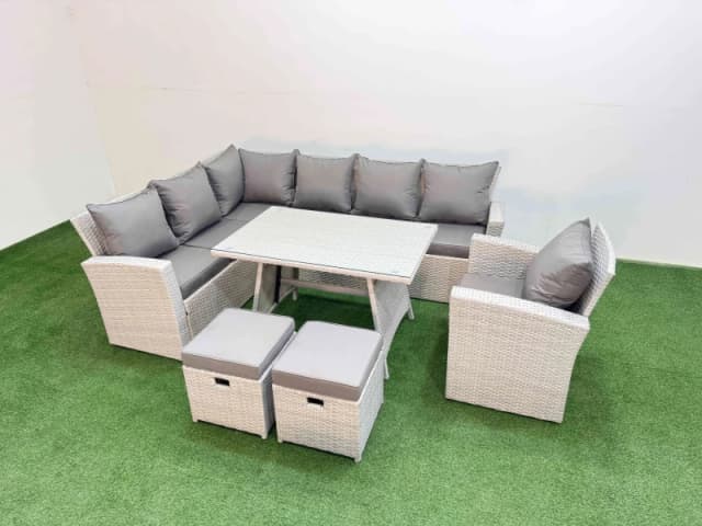 Fimous Garden Outdoor Rattan Furniture Set with Armchair 9 Seater in Light Grey Light Grey Unisex