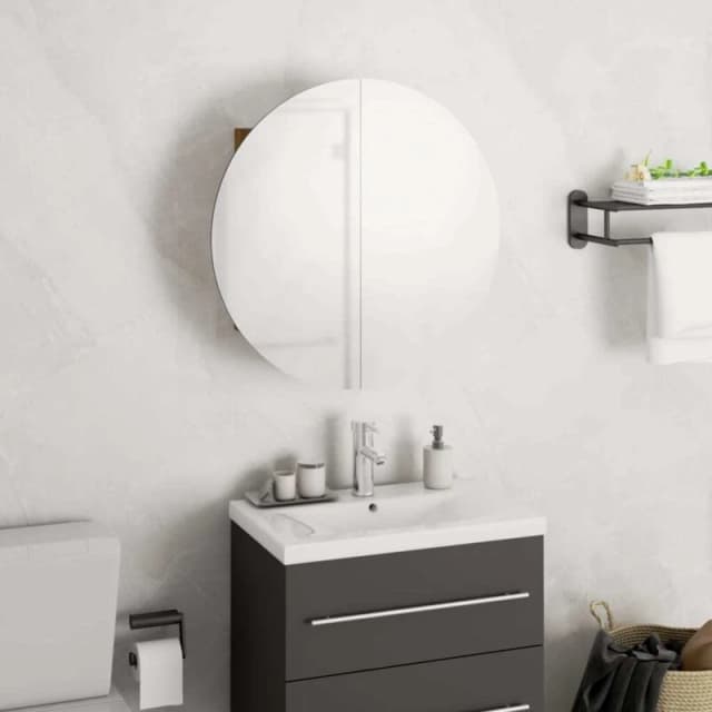 vidaXL Bathroom Cabinet with Round Mirror&LED Oak 40x40x17.5 cm, Brown 345582