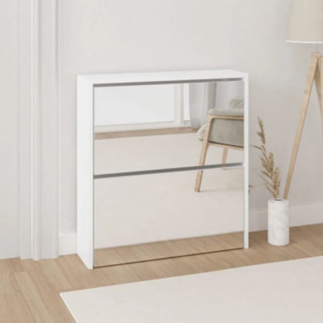 Vidaxl Shoe Cabinet With Mirror 2-Layer High Gloss White 63X17X67 Cm