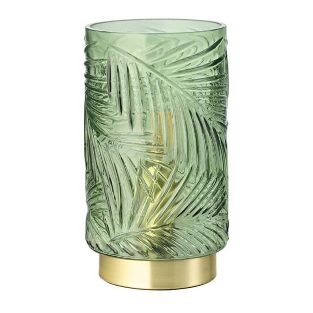 Happy Homewares Modern Palm Tree Glass Table Lamp with Satin Metal Base in Dark Green Dark Green Unisex