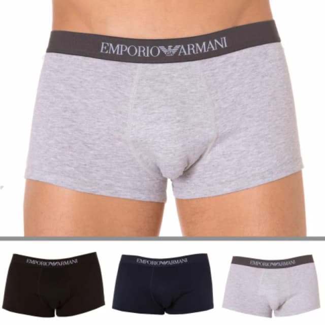 Emporio Armani 3 Pack Pure Cotton Boxers - Black - Navy - Grey XL