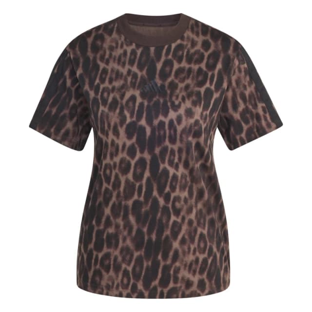 adidas Essentials 3 Stripe T-Shirt Womens Leopard Print female S (8-10)