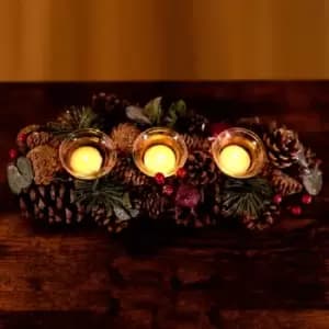Christmas Cone & Berry Triple Tea Light Holder Festive Candle Holder Traditional Rustic Candle Holder Tea Light Votive Pine Cone Display Ornament