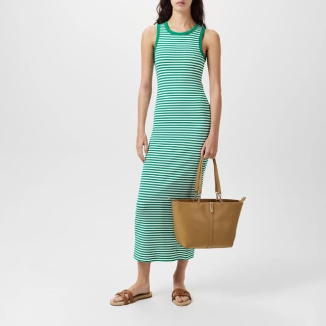 Tommy Hilfiger Womens Ribbed Midi Dress Green/White female 8 (XS)