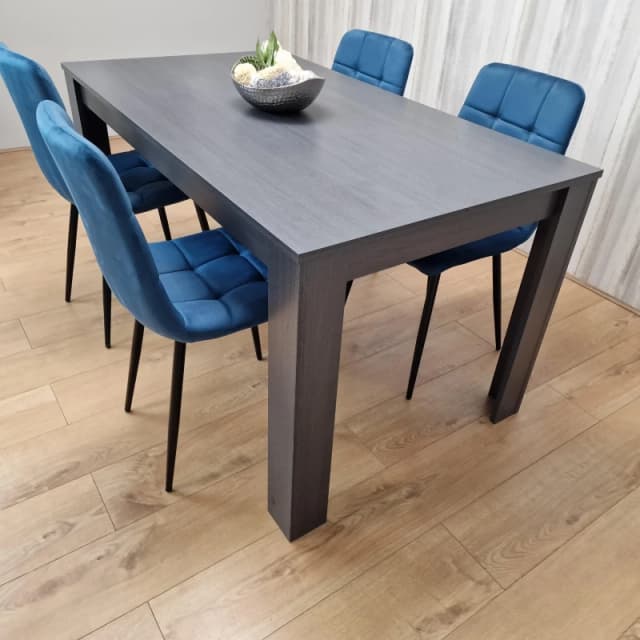 KOSY KOALA Grey Dining Table and 4 Blue Velvet Chairs Kitchen Dining Table for 4 Dining Room Dining Set Grey