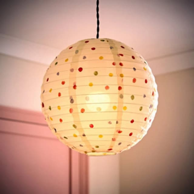 ValueLights Annie Polka Dot Natural Fabric Globe Ball Ceiling Lamp Shade with LED Bulb Multi