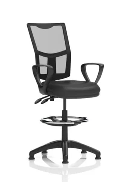 Eclipse Eclipse Plus II Lever Task Operator Chair Mesh Back With Black Bonded Leather Seat With loop Arms With High Rise Draughtsman Kit DE02MVINYLBL