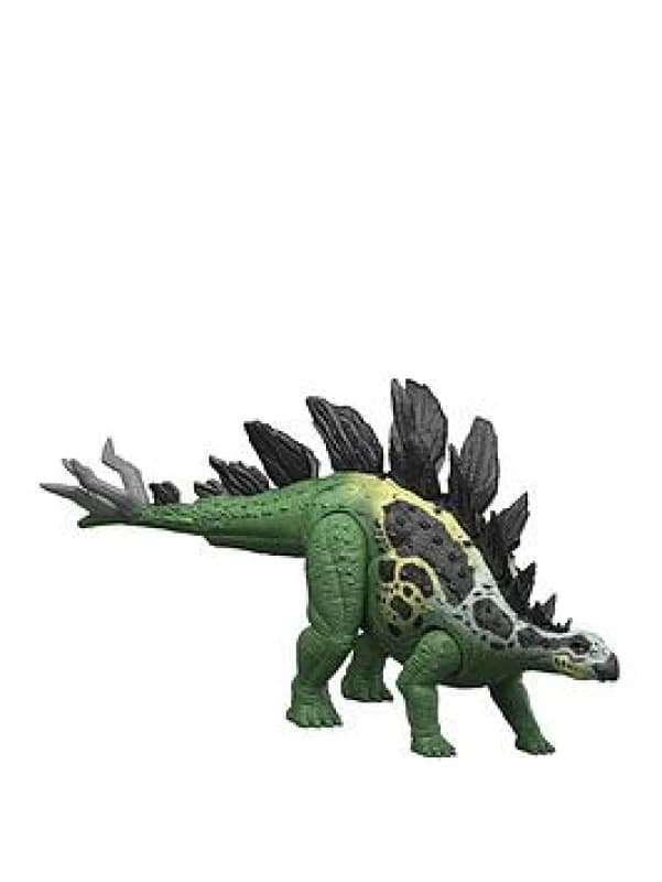 Mattel Jurassic World Dinosaurier-Spielfigur großer Gigantic Thrashers Stegosaurus mit 2 Angriffsbewegungen und Evolutionsfunktion digitaler Spielsp