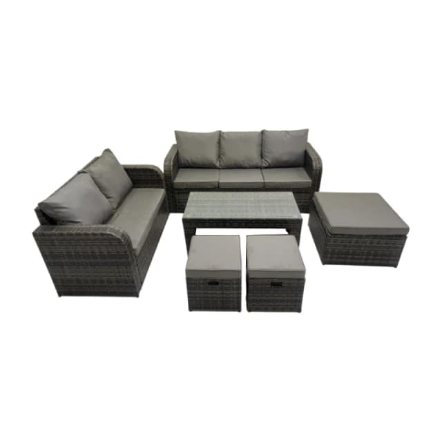 Fimous 3 Seater Sofa Love Sofa Coffee Table with 3 Footstools in Dark Grey Dark Grey Unisex
