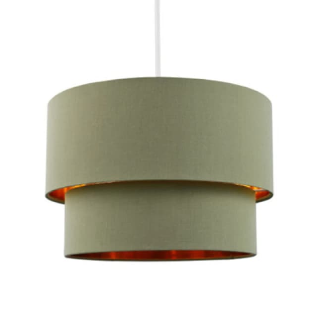 Happy Homewares Modern Olive Green Cotton Double Tier Ceiling Shade With Shiny Copper Inner