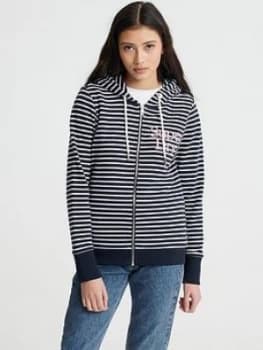 Superdry Applique Serif Ziphood - Navy Stripe , Navy, Size 6, Women