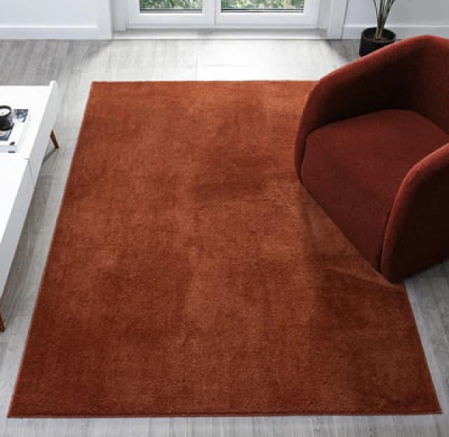 Comfy Washable Low Pile Living Room Area Rug - Anti Slip Felt Backing Terracotta 120Cm X 160Cm
