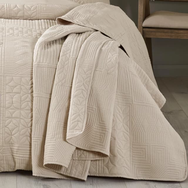 Catherine Lansfield Folkstone Geo Quilted 220cm x 230cm Bedspread Set Natural