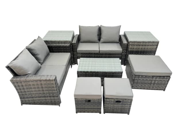 Fimous Lounge Double Seat Sofa Coffee Table Set with 2 Side Table 3 Stools in Dark Grey Dark Grey Unisex