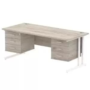 Impulse 1800 Rectangle White Cant Leg Desk Grey Oak 2 x 3 Drawer Fixed