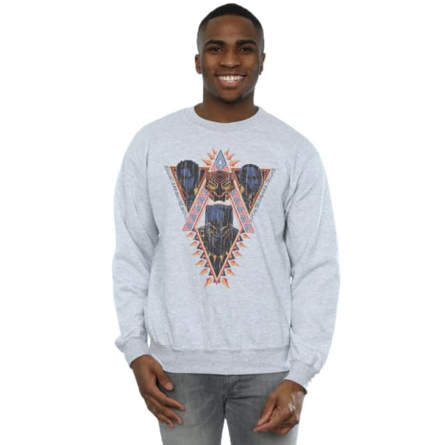Marvel Marvel Men Black Panther Tribal Heads Sweatshirt in Grey Size: Small Grey S Male 5057736575413