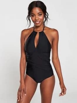 Pour Moi Ring Neck Control Swimsuit - Black, Size 10, Women