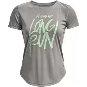 Under Armour Long Run Graph Short Sleeve T Shirt Ladies - Grey
