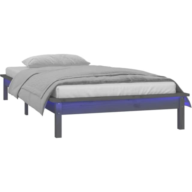 vidaXL LED Bed Frame Grey 75x190cm Small Single Solid Wood, Grey 820633