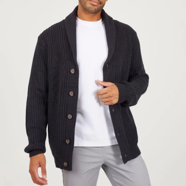Brave Soul Brave Soul Men Shawl Neck Chunky Knit Cardigan in Navy Size: Small Navy S Male 5059534918607
