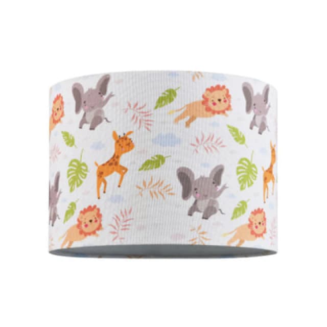 Happy Homewares Jungle Animals Childrens Linen Fabric Lamp Shade - Elephants Lions And Giraffes