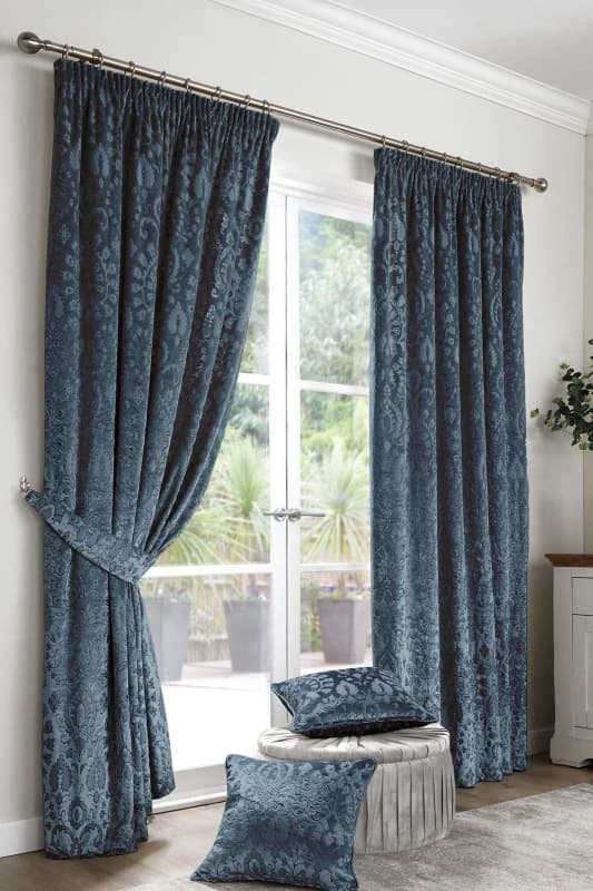 Curtina Curtina Trinity Jacquard Pair Of Pencil Pleat Curtains Blue WG0E9 Unisex 168x229cm(66x90inches)