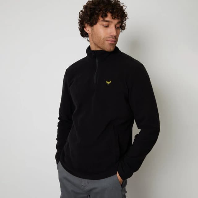 Threadbare 'Blade' Quarter Zip Fleece Sweatshirt Black