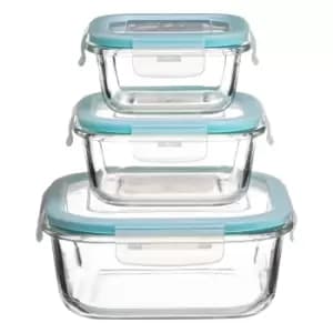 Set of 3 Clip Top Rectangular Glass Boxes Clear