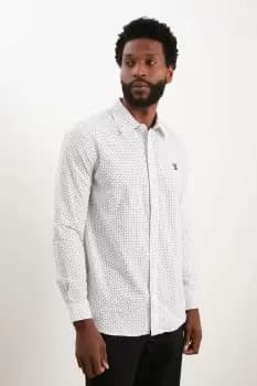Mens White Long Sleeve Slim Cross Print Shirt