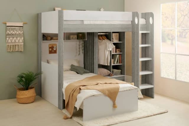 Flair Hampton L Shape Bunk Bed with Wardrobe in Grey Size: Single Grey Unisex Single