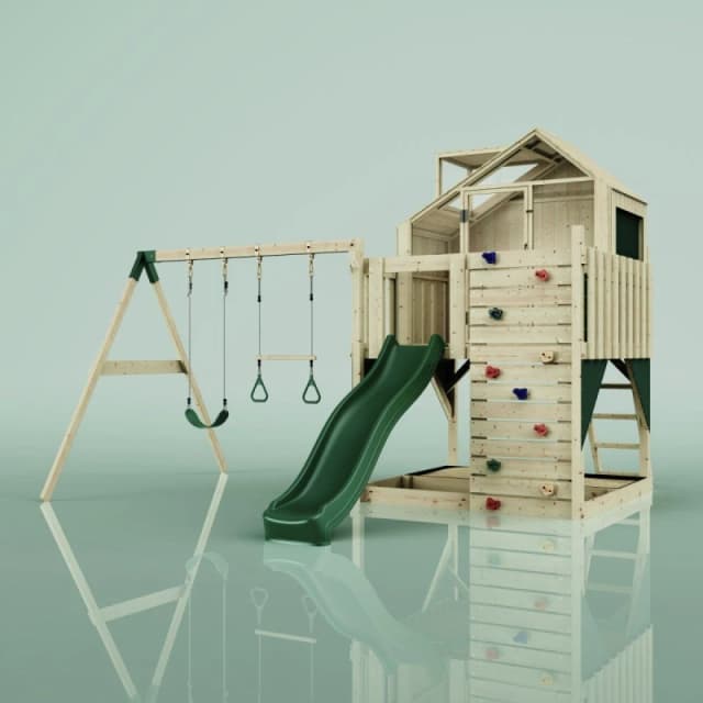 OutdoorToys PolarPlay Kids Climbing Tower & Playhouse - Swing Odin Green in Beige Beige Unisex