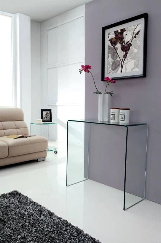 Thats Furniture Crystal Small Stylish Curved Glass Hallway Console Table in Clear Clear Unisex