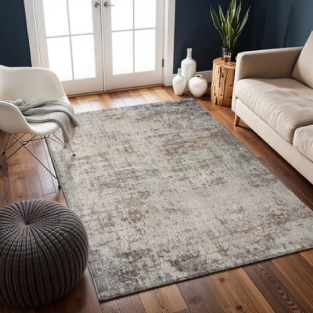 Livabliss Round Abstract Modern Marble Dark Brown Alix Area Rug 160 X 215cm - Easy Care, Non Shedding, Ideal For Living Room & Bedroom