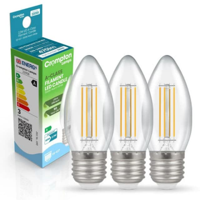 Crompton Lamps LED Ultra-Efficient Candle 2.2W E27 A-Class Warm White Clear (40W Eqv)