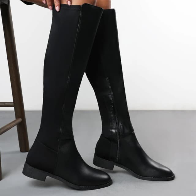 Where's That From Womens 'Diem' Over Тhe Knee Pull On Boots with Low Heel in Black Size: 6 Black Female 6