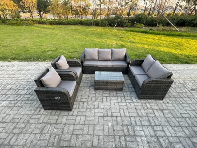Fimous Rattan Garden Furniture Set Outdoor Patio Sofa, Table and Chairs Garden Table Ideal for Pool Side, Balcony, Outdoor Conservatory Patio Set Dark