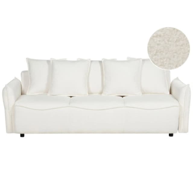 Beliani Sofa Bed 3 Seater Krama Boucle White With Storage