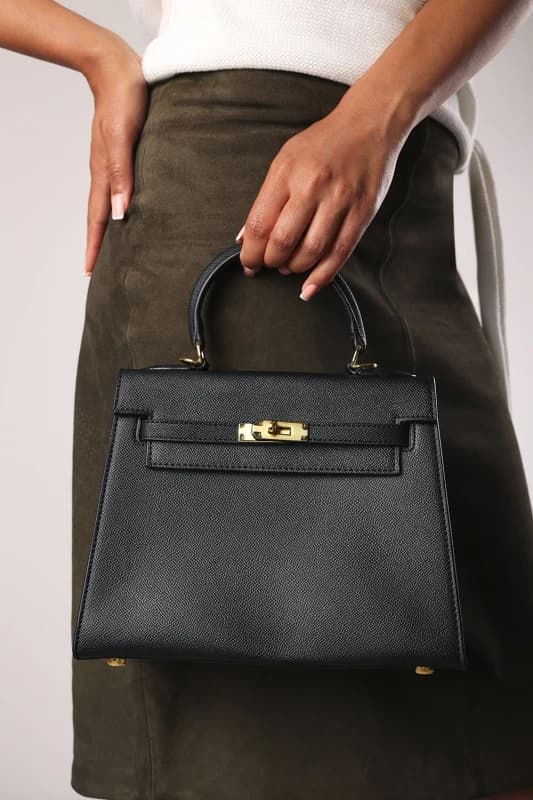 Where's That From Womens 'Lluvia' Top Handle Satchel Mini Tote Bag with Turn-Lock Closure in Black Female