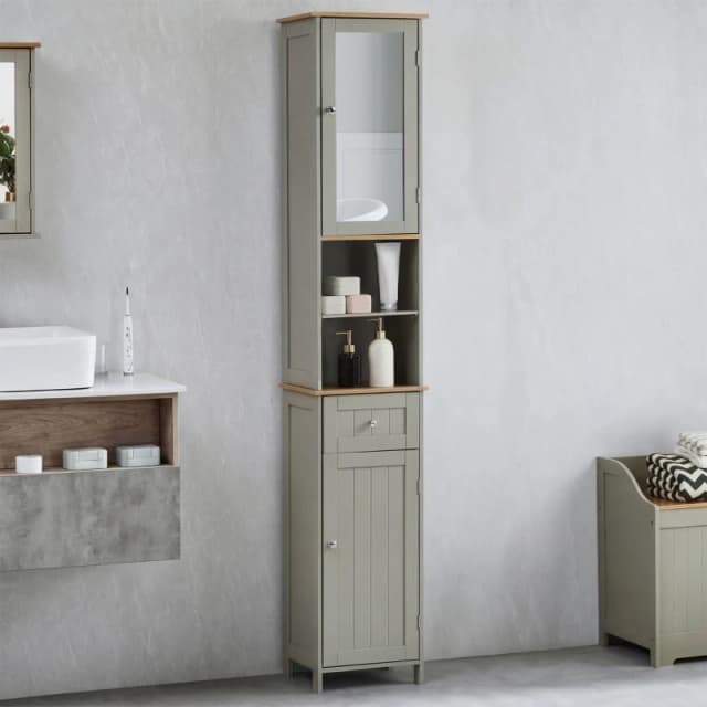 Lassic Bath Vida Priano 2 Door Tall Cabinet With Mirror Grey unisex 2 Door