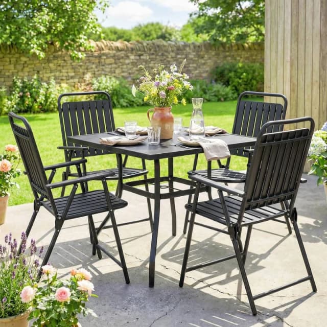 OUTSUNNY Folding Garden Chairs Set of 4 with Plastic Seat & Back, Black Unisex