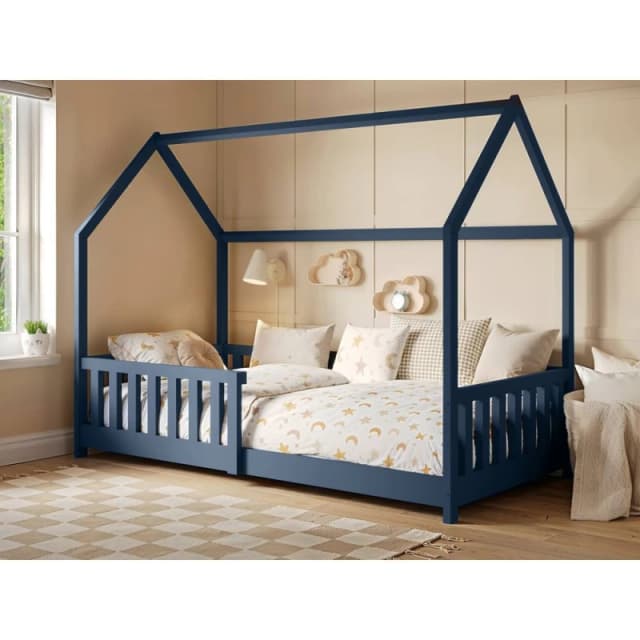 Flair Explorer Wooden Playhouse Bed with Rails in Navy Size: Single Navy Unisex Single