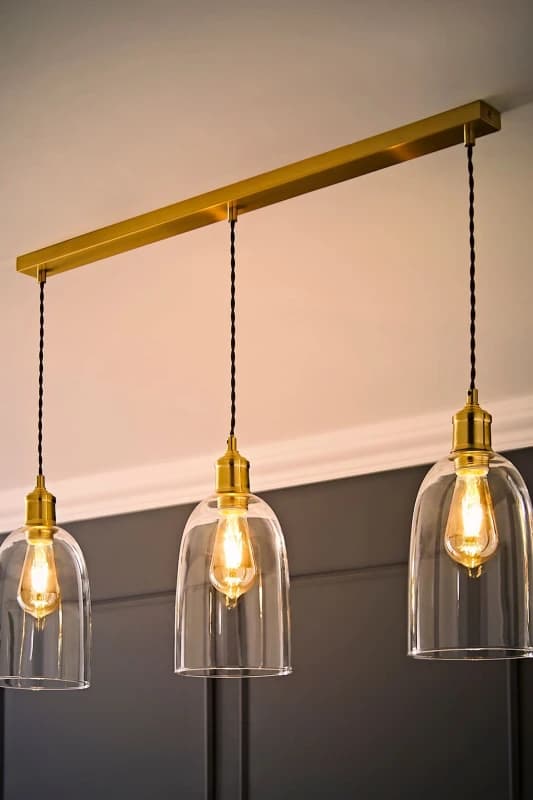 ValueLights ValueLights Kira Glass Cloche Dome 3 Drop Bar Diner Ceiling Pendant Light with LED Bulbs in Gold Gold One Size Unisex 5059406063770