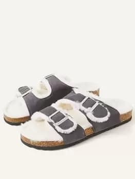 Accessorize Double Strap Fur Lined Footbed, Black, Size 37, Women