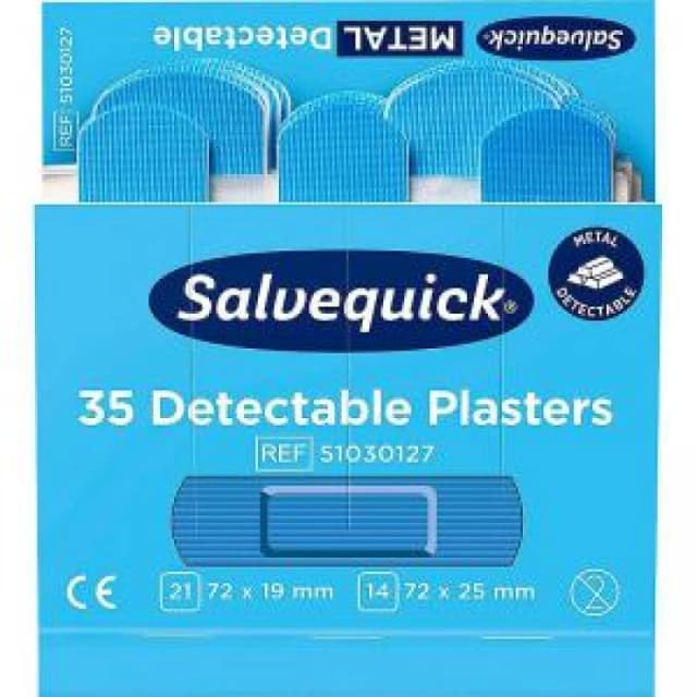 Cederroth Salvequick Pilferproof Metal Detectable Blue Plasters Refill EXR62971FA